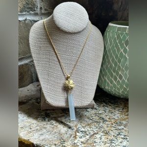 Gold Flower Milky Quartz Stone Necklace